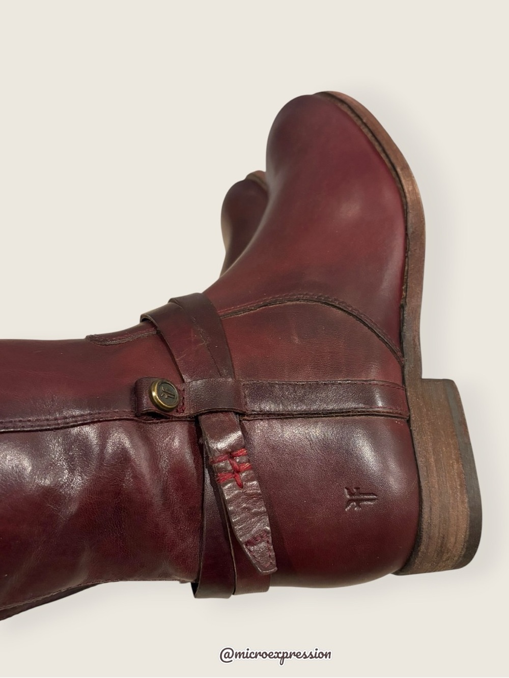 $398 Frye Melissa Belted Burgundy Brown Fall Knee High Tall Leather Riding Boots - Picture 12 of 16